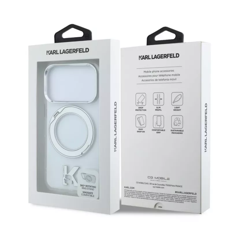 Karl Lagerfeld iPhone 18 Pro Max / 17 Pro Max MagSafe IML Ring Stand 360 Kameo Metal läpinäkyvä kotelo