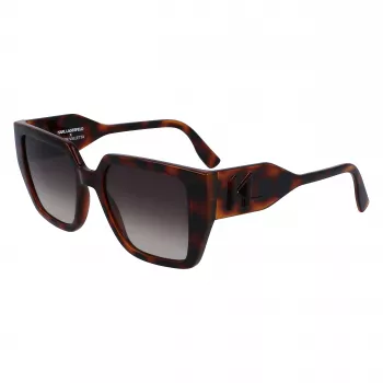 KARL LAGERFELD KL6098SN-240 naisten kulmikkaat asetaatti-aurinkolasit – ruskea havanna-kehys, ruskeat liukuvärjätyt linssit – 52/19/140 mm