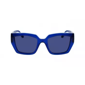 KARL LAGERFELD KL6143S-400 naisten kulmikkaat asetaatti-aurinkolasit, tummansininen kehys, harmaat liukuvärilinssit, 53 mm