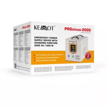 KEMOT PROsinus-2000 varavirtalähde – puhdas siniaalto-invertteri 12V lataustoiminnolla, 230V, 2000VA/1200W