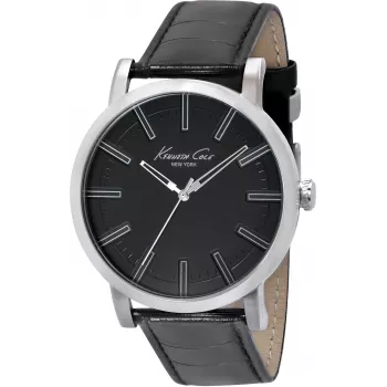 KENNETH COLE miesten IKC1997 analoginen kvartsi ruostumaton teräs kello, 44 mm, musta kellotaulu, hopeanvärinen ranneke