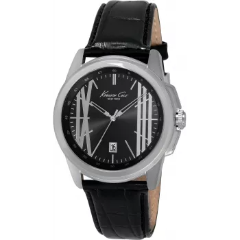 KENNETH COLE miesten kello IKC8095 44mm ruostumaton teräs kvartsi analoginen musta kellotaulu hopeinen ranneke