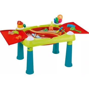 KETER Creative Fun Table turkoosi/punainen – 2-in-1 lasten leikki- ja aktiviteettipöytä kääntölevyllä, jakkara, piirustus- ja rakennustarvikkeet