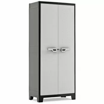 Keter työkalukaappi Titan 80x44x182 cm tummanharmaa/musta raskaaseen käyttöön polypropeenihartsinen säilytyskaappi, jossa 4 säädettävää hyllyä, lukittavat pariovet, säänkestävä, sisä- ja ulkokäyttöön
