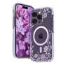 Kingxbar Apple iPhone 14 Pro MagSafe -kotelo pionikuvioinnilla Flora Series violetti