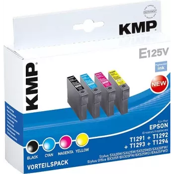 KMP E125V yhteensopivat mustepatruunat 3 kpl:n pakkaus – syaani, magenta, keltainen Epson Stylus SX230, SX235, SX430, SX438, WorkForce WF-3520, WF-3530, WF-3540, WF-7015, WF-7515, WF-7525 1617,4050