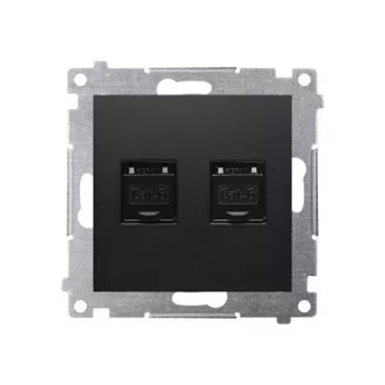 KONTAK-SIMON Simon 54 Premium Cat.6 UTP Dual RJ45 datamoduuli, musta matta, pölynsuojaläpillä