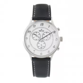 KRONOS miesten kvartsi analogikello 40 mm ruostumaton teräskotelo musta nahkaranneke 783.35.19