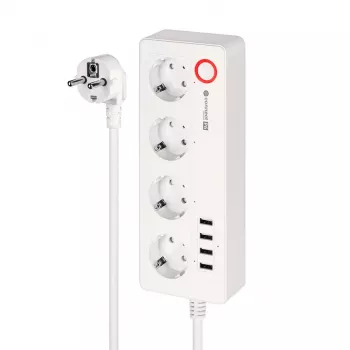 Kruger&Matz Connect P6 älykäs jatkojohto 4 Schuko-pistorasialla ja 4 USB-liitännällä, Tuya Wi-Fi, valkoinen