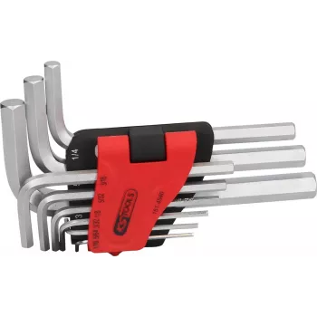 KS TOOLS 151.4540 tuumainen kuusiokoloavainsarja, 9-osainen, 1/16 inch–3/8 inch, taittopidike, kromi-vanadiini, mattakromattu