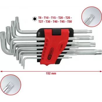 KS TOOLS 151.4880 pitkä TORX L-avainsarja, 10-osainen, kromi-vanadiini, koot T9-T50