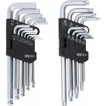 KS TOOLS 22-osainen kuusiokolo- ja TORX-avainsarja pallopäällä ja pidikkeellä