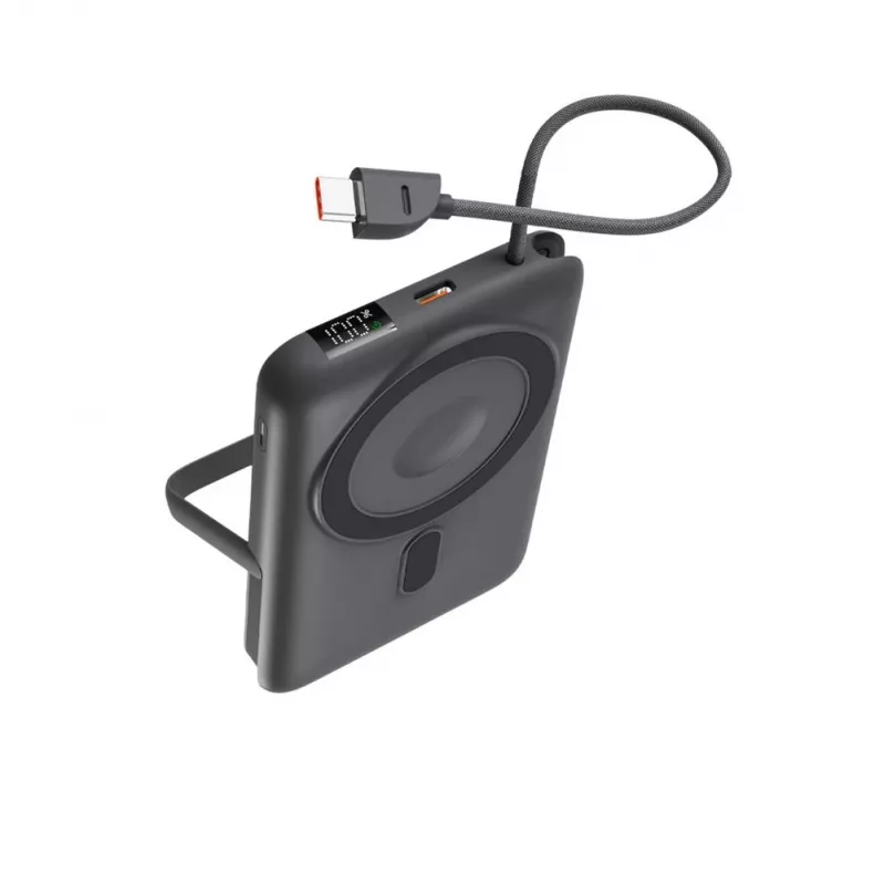 KSIX magneettinen varavirtalähde 10000 mAh, 22,5W iPhone- ja Apple Watch -laitteille, harmaa