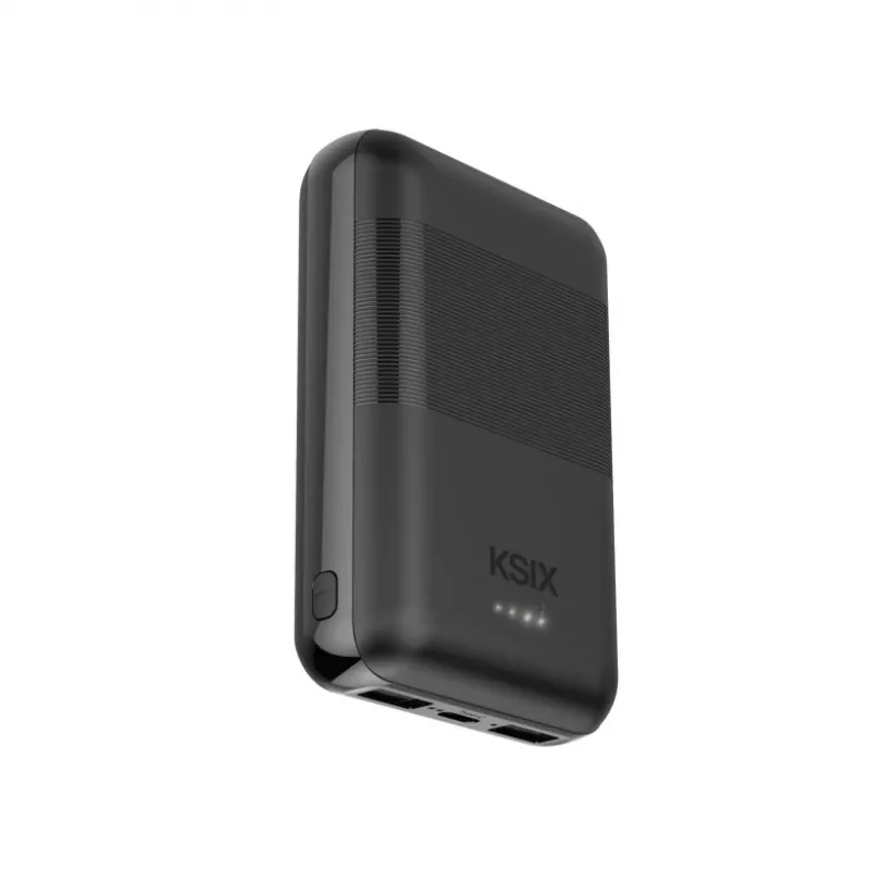 KSIX Powerbank Mini 10000mAh 10W kaapelilla USB-A USB-C musta