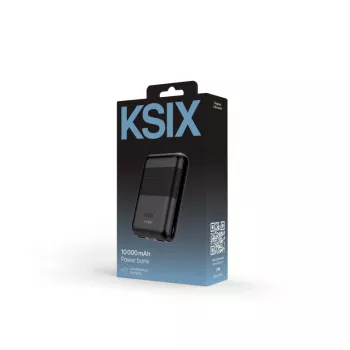 KSIX Powerbank Mini 10000mAh 10W kaapelilla USB-A USB-C musta