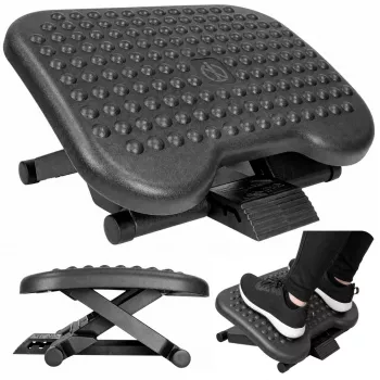 LEAN säädettävä ergonominen jalkatuki toimistoon 3-asentoisilla hierontanystyröillä, musta