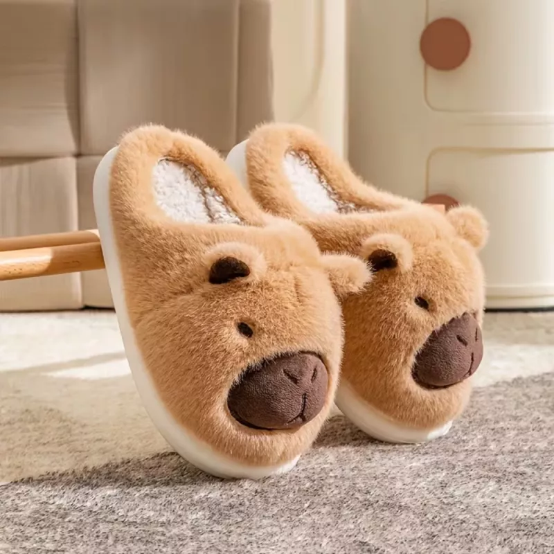 LEAN plush kapybara tossut korvilla lämpimät pehmeät beige koko 34-35