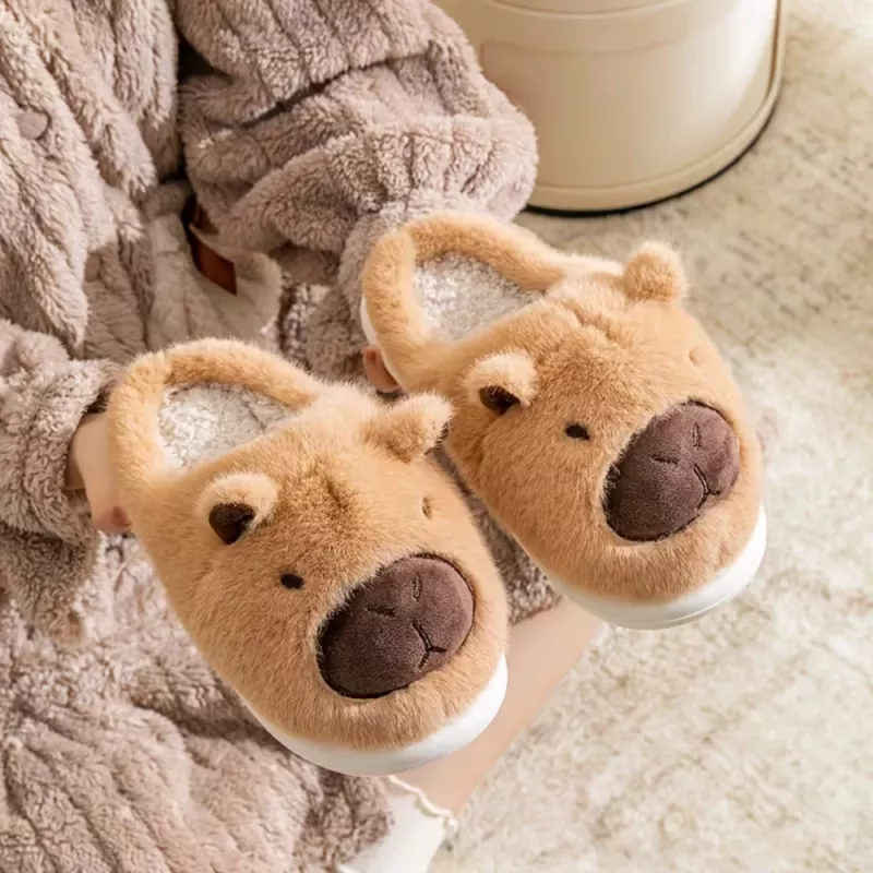 LEAN plush kapybara tossut korvilla lämpimät pehmeät beige koko 34-35