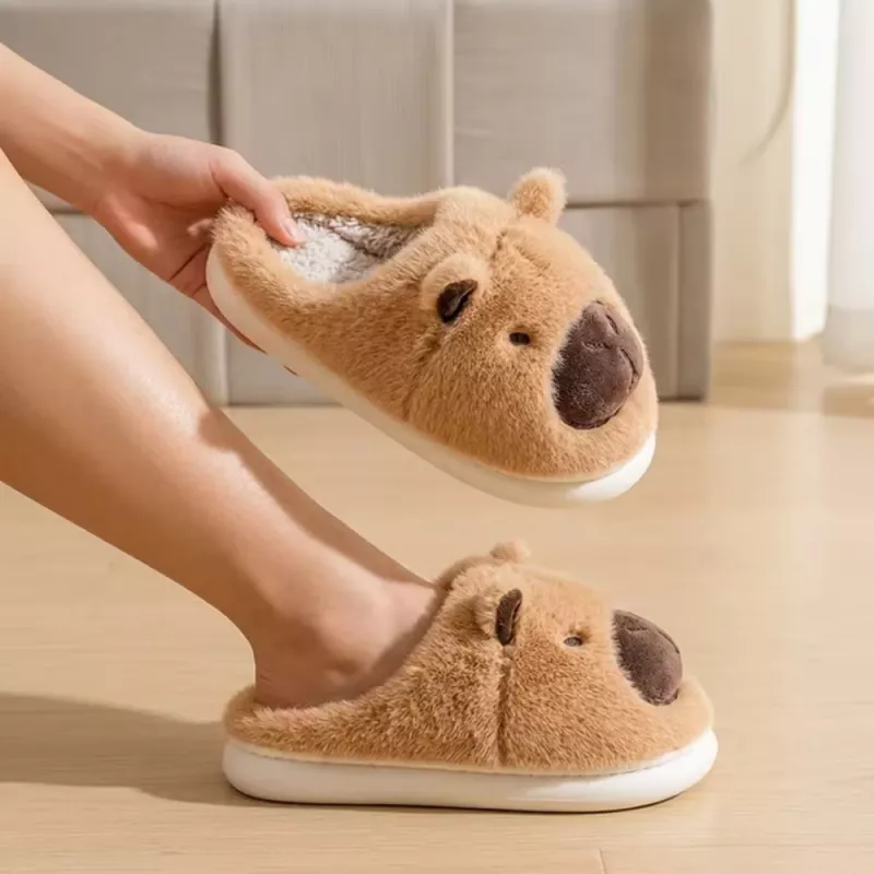 LEAN pehmeät capybara-tossut korvilla lämpimät pehmeät beige koko 32-33