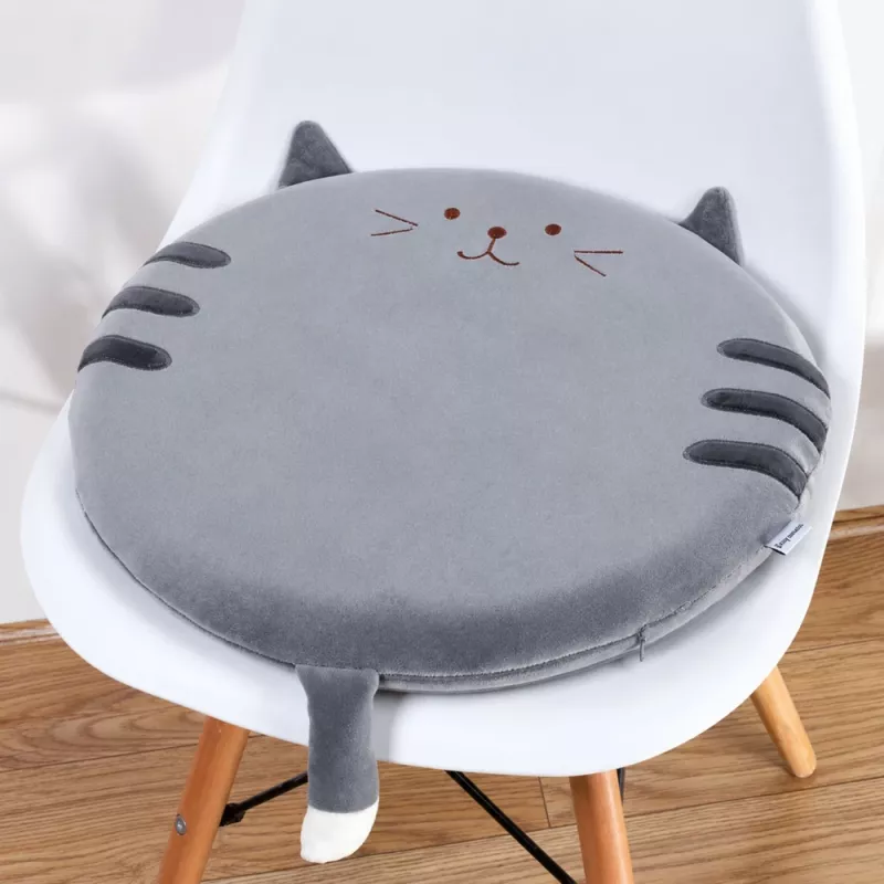 LEAN pyöreä pehmustettu tuolityyny kissa harmaa pehmeä istuin 40 cm