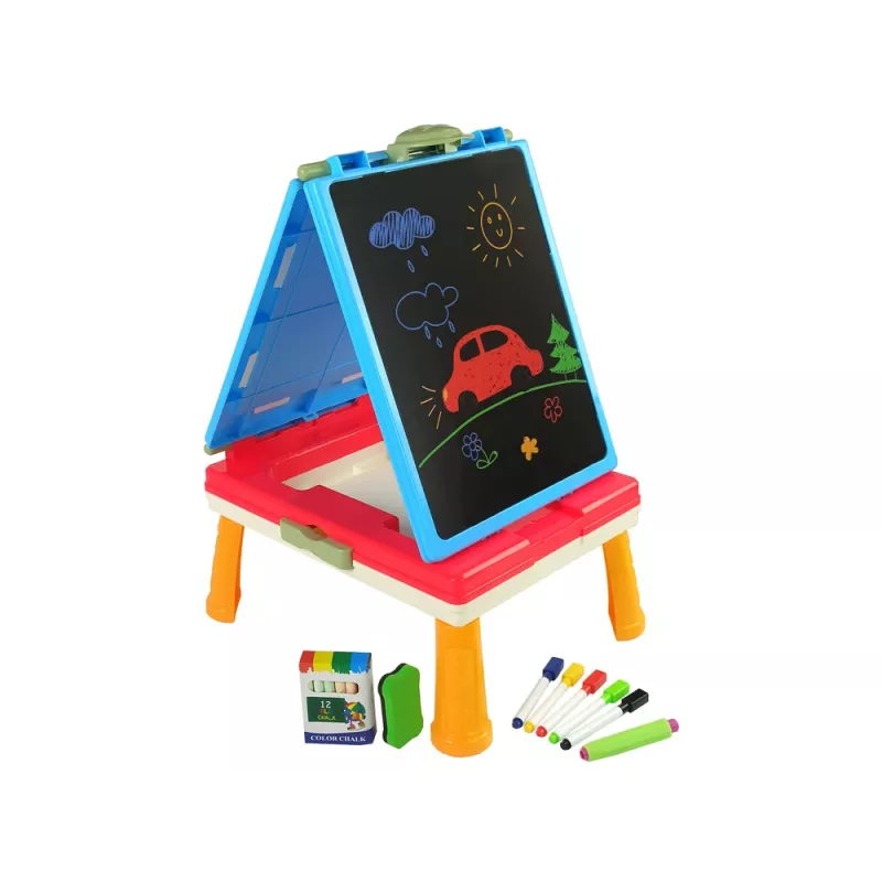 LEAN TOYS 3-in-1 magneettinen liitutaulu, sininen pelipöytä