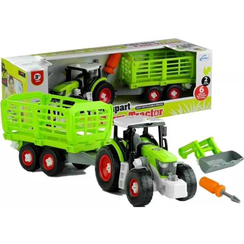 LEAN TOYS koottava traktori avoimella perävaunulla 43 cm