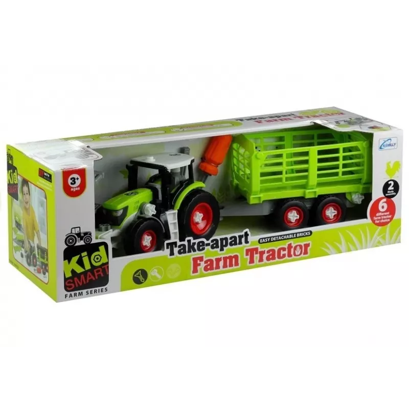 LEAN TOYS koottava traktori avoimella perävaunulla 43 cm