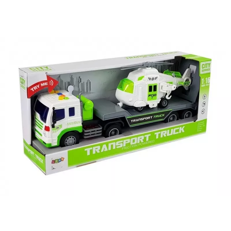 LEAN TOYS Auto kuljetusauto paristoilla 1:16 helikopterilla
