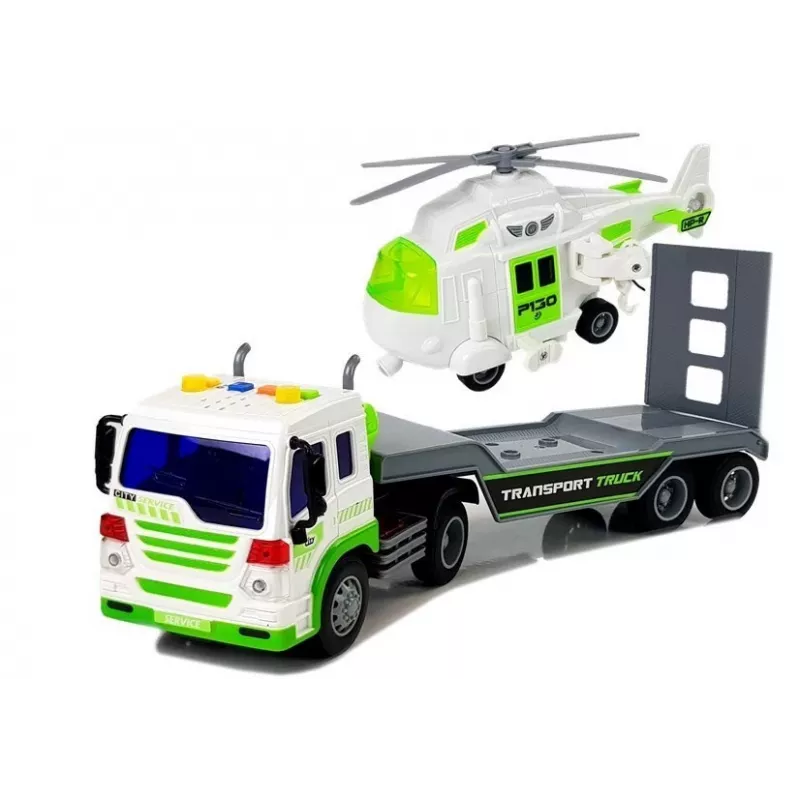 LEAN TOYS Auto kuljetusauto paristoilla 1:16 helikopterilla