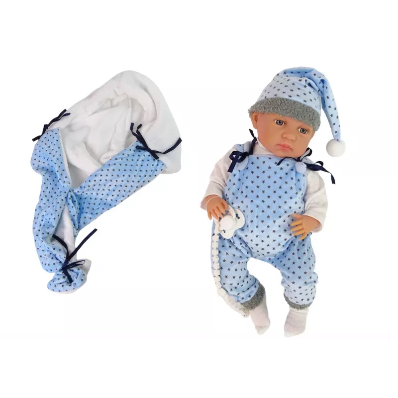 LEAN TOYS vauvanukke 46 cm sininen tutti tähtipeitto