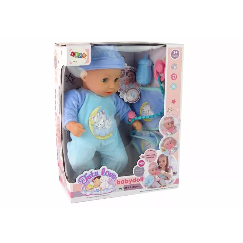 LEAN TOYS vauvanukke ääni tutti ruokalappu sininen kissa pyjama