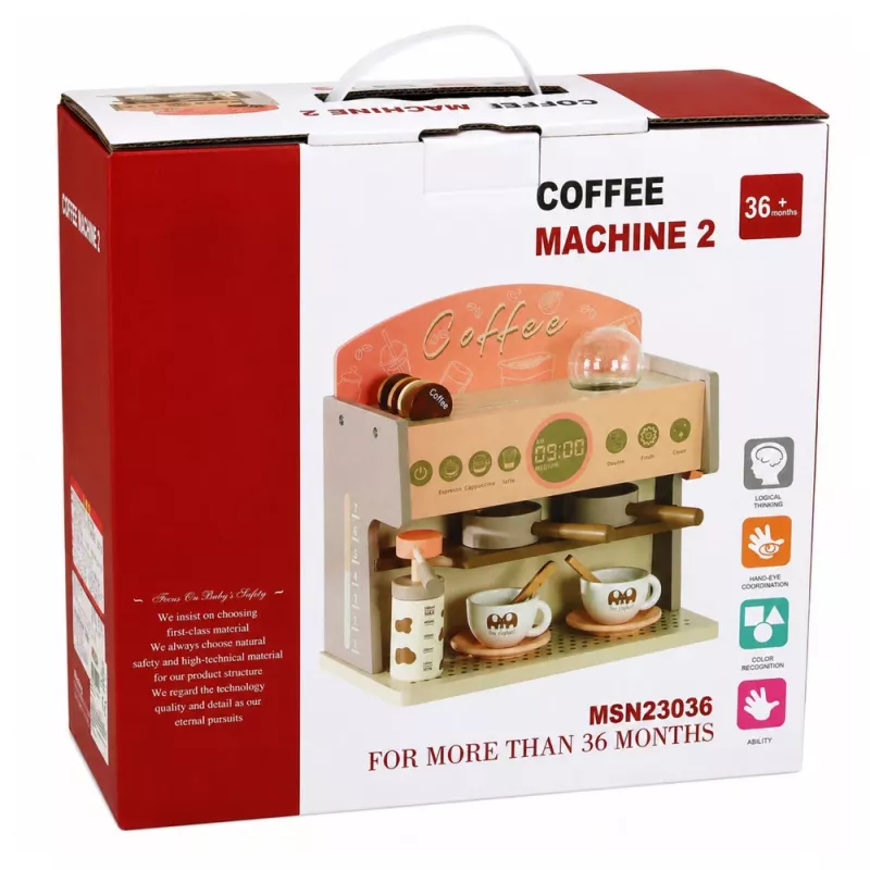 LEAN TOYS Barista-setti kahvinkeitin puiset lisäosat pinkki