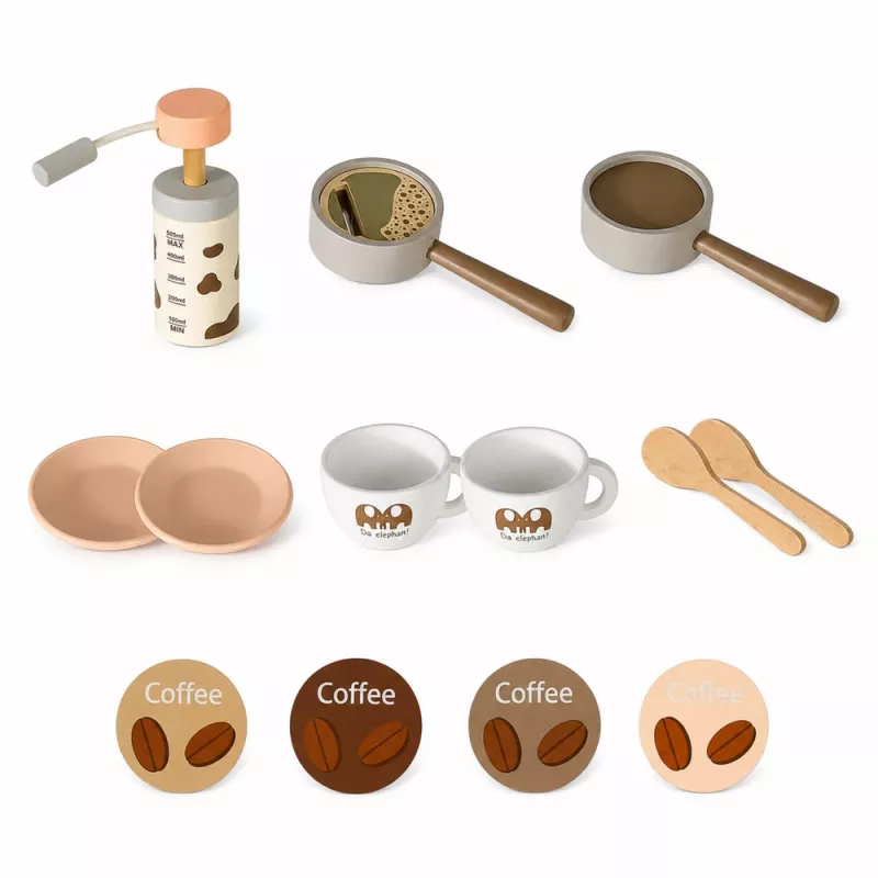 LEAN TOYS Barista-setti kahvinkeitin puiset lisäosat pinkki