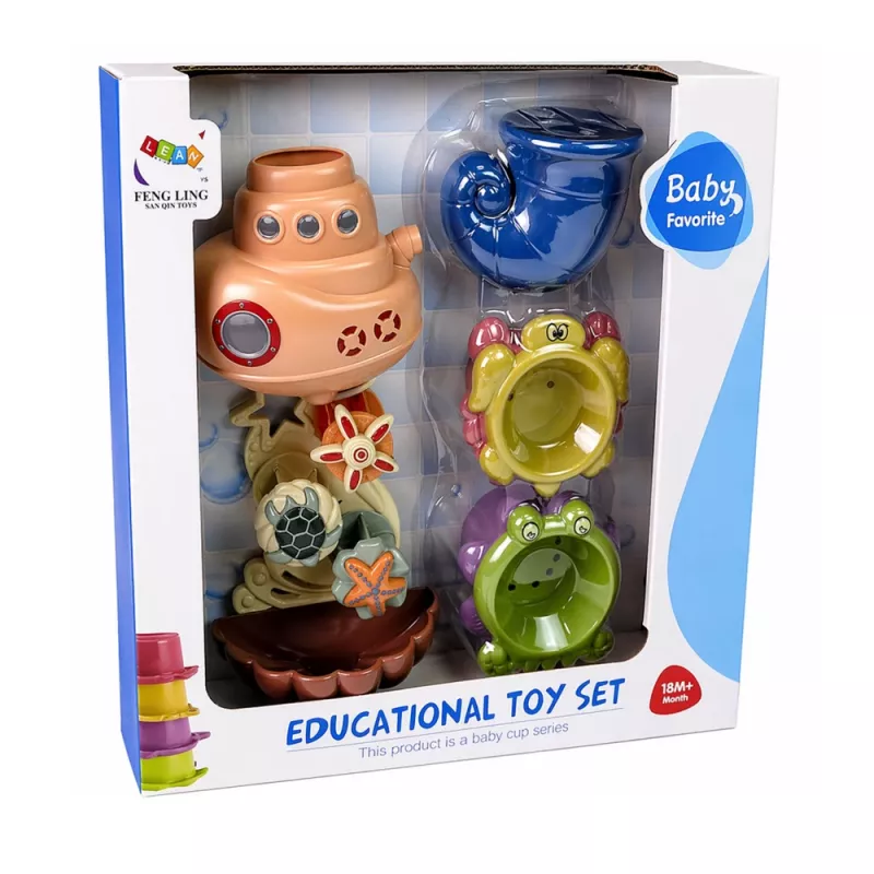 LEAN TOYS KylpyLeikkikalusarja: laiva, merieläimet, vesiputous, imukupit