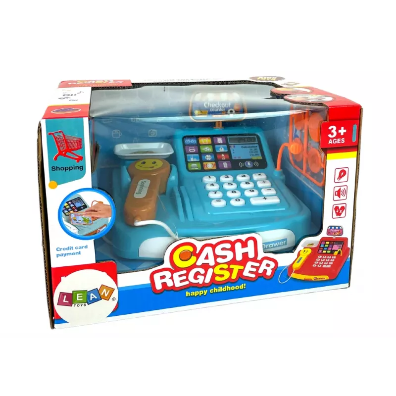 LEAN TOYS Kassa vaa'alla keksipaketit, paristo ja skanneri