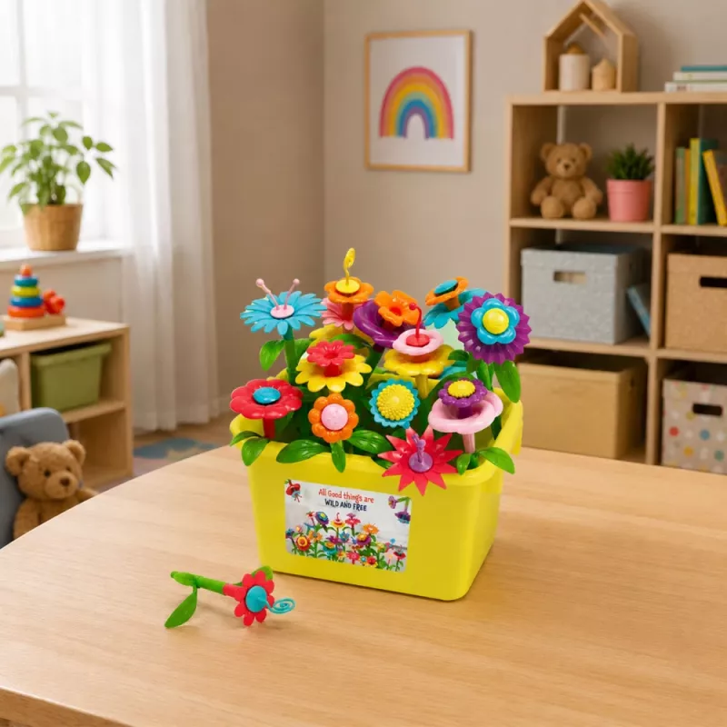 LEAN TOYS rakennuspalikat kukat värikäs kukkatarha pahvilaatikossa 73 kpl