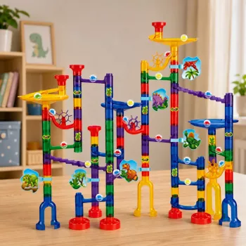 LEAN TOYS rakennussarja pallorata tunneli värikkäät dinosaurukset 192 osaa