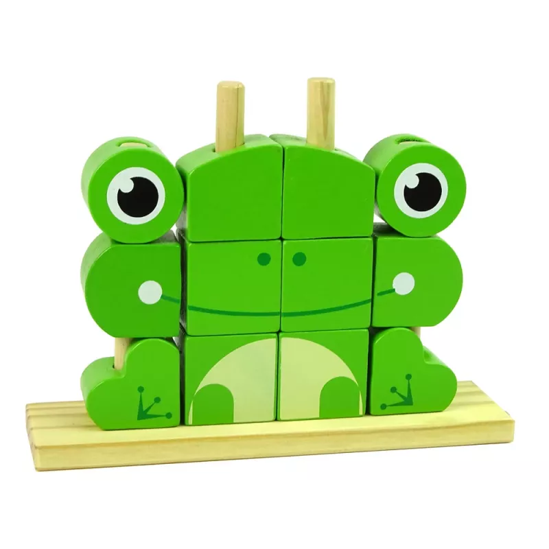 LEAN TOYS Luova tilallinen puiset palikat 3D-sammakko palapeli