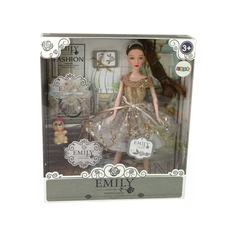 LEAN TOYS nukke lapsille Emily koiran kanssa pitkähiuksinen