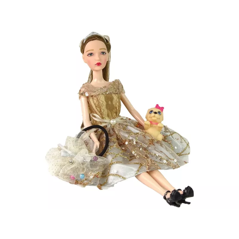 LEAN TOYS nukke lapsille Emily koiran kanssa pitkähiuksinen