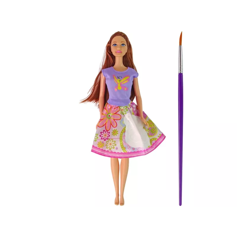 LEAN TOYS nukke pitkillä hiuksilla ja maalausmekolla