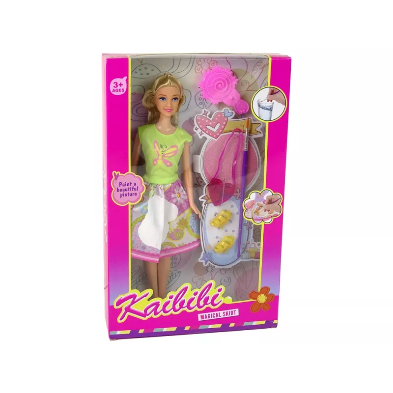 LEAN TOYS nukke pitkillä hiuksilla ja maalausmekolla