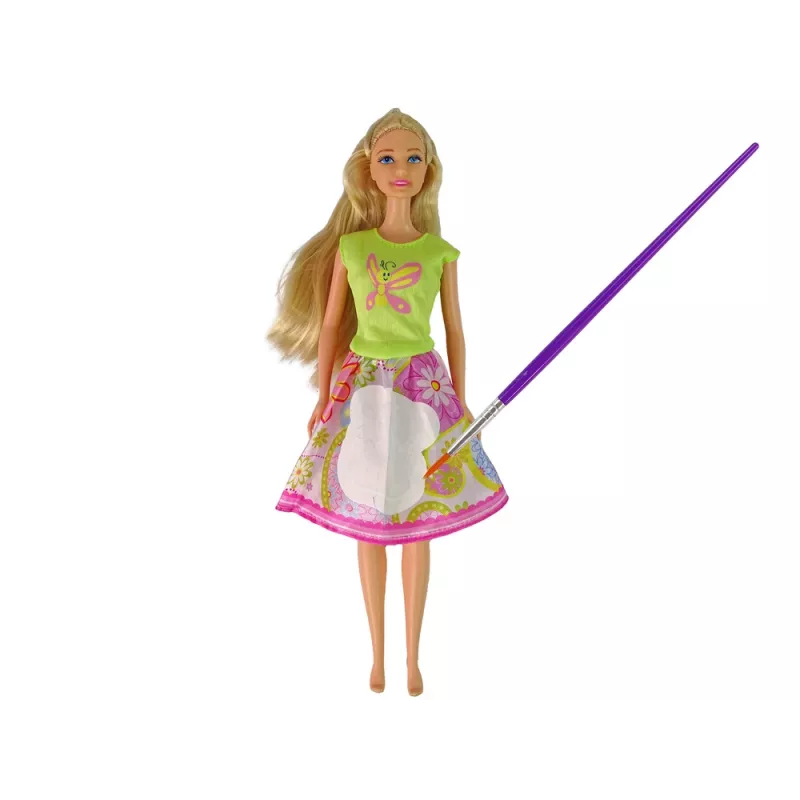 LEAN TOYS nukke pitkillä hiuksilla ja maalausmekolla