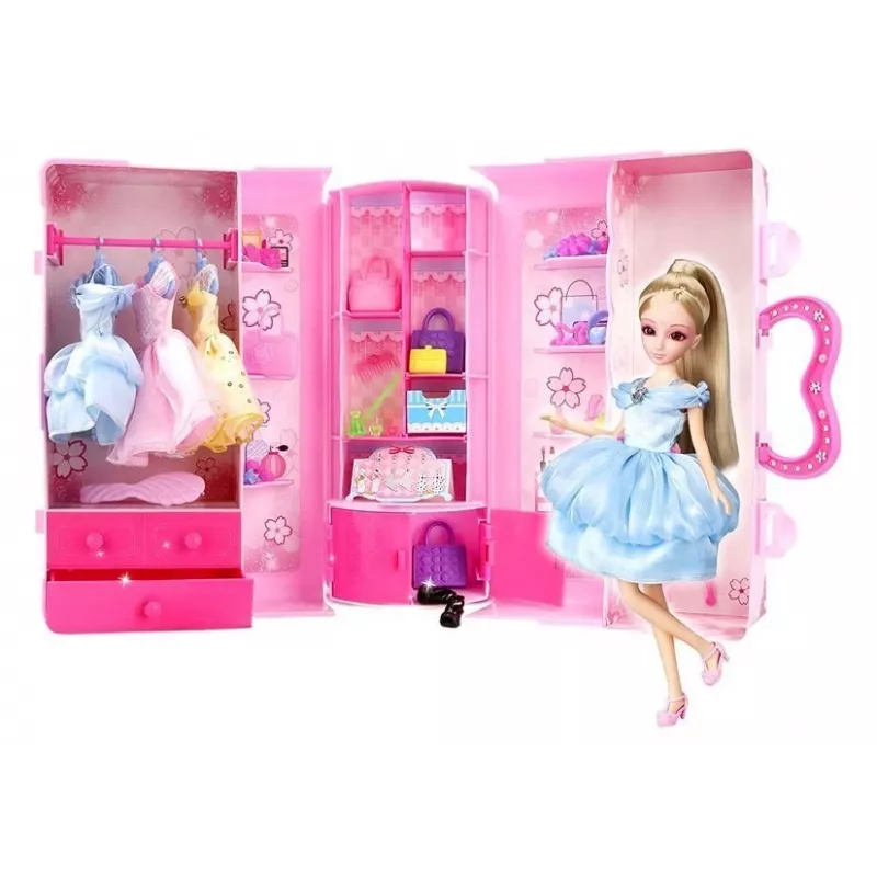 LEAN TOYS nuken mallisarja vaatteilla, vaatteita ja koruja salkussa