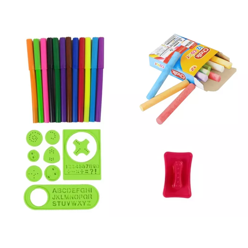 LEAN TOYS kaksipuolinen magneettinen liitutaulu sinisillä ja punaisilla malleilla