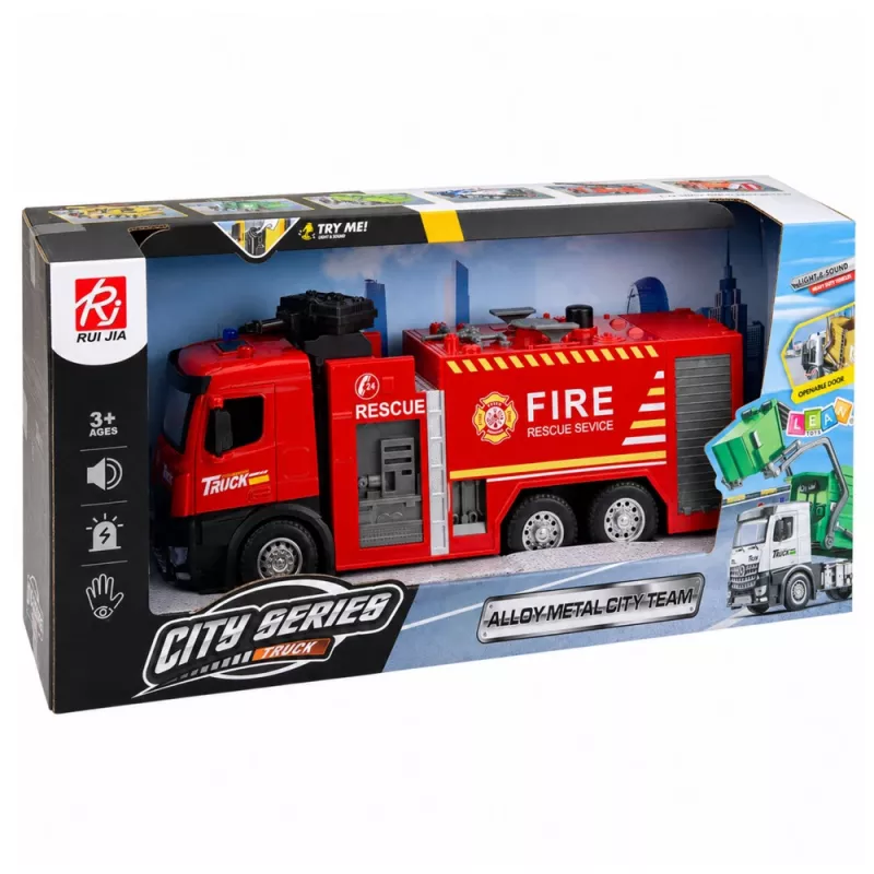 LEAN TOYS paloauto vesitoiminnolla, metalliohjaamo, valot, äänet 1:12