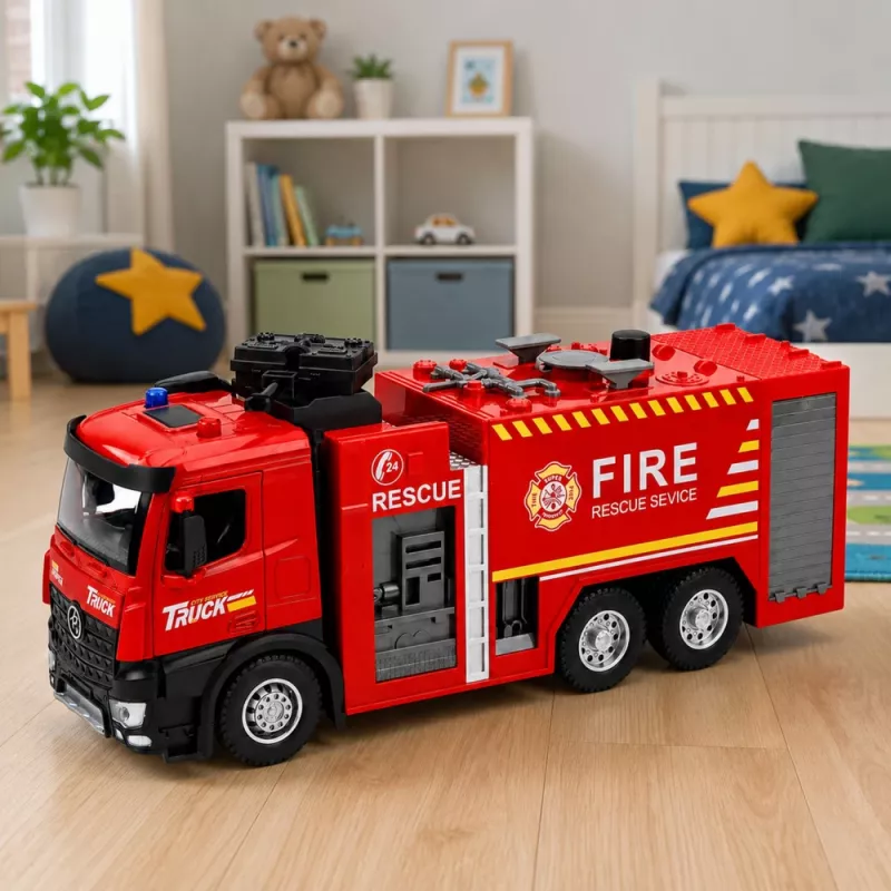 LEAN TOYS paloauto vesitoiminnolla, metalliohjaamo, valot, äänet 1:12