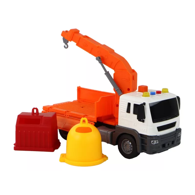 LEAN TOYS jäteauto nosturilla kitkavetoisena oranssi 1:16