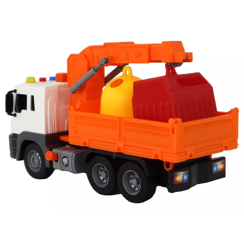 LEAN TOYS jäteauto nosturilla kitkavetoisena oranssi 1:16