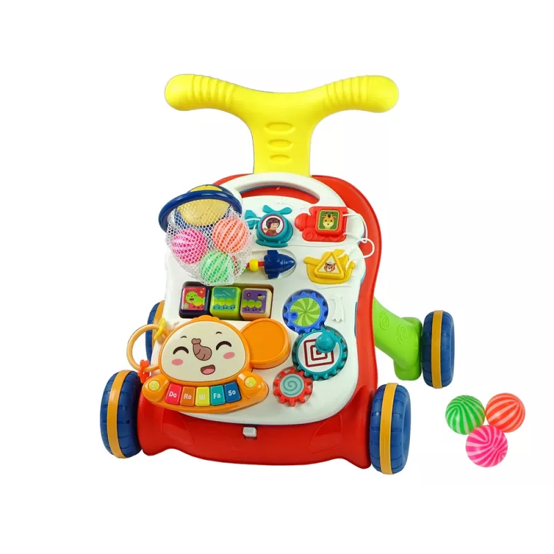 LEAN TOYS interaktiivinen vauvakävelytuki 2-in-1 pöytä punainen